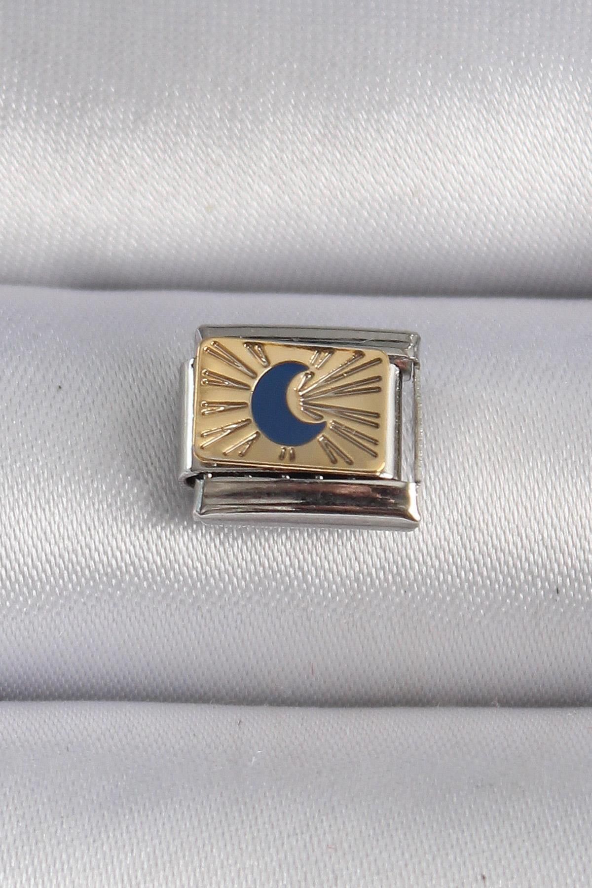 prativas 316L Çelik Gümüş Renk Gold Hilal İşlemeli Nomination Charm