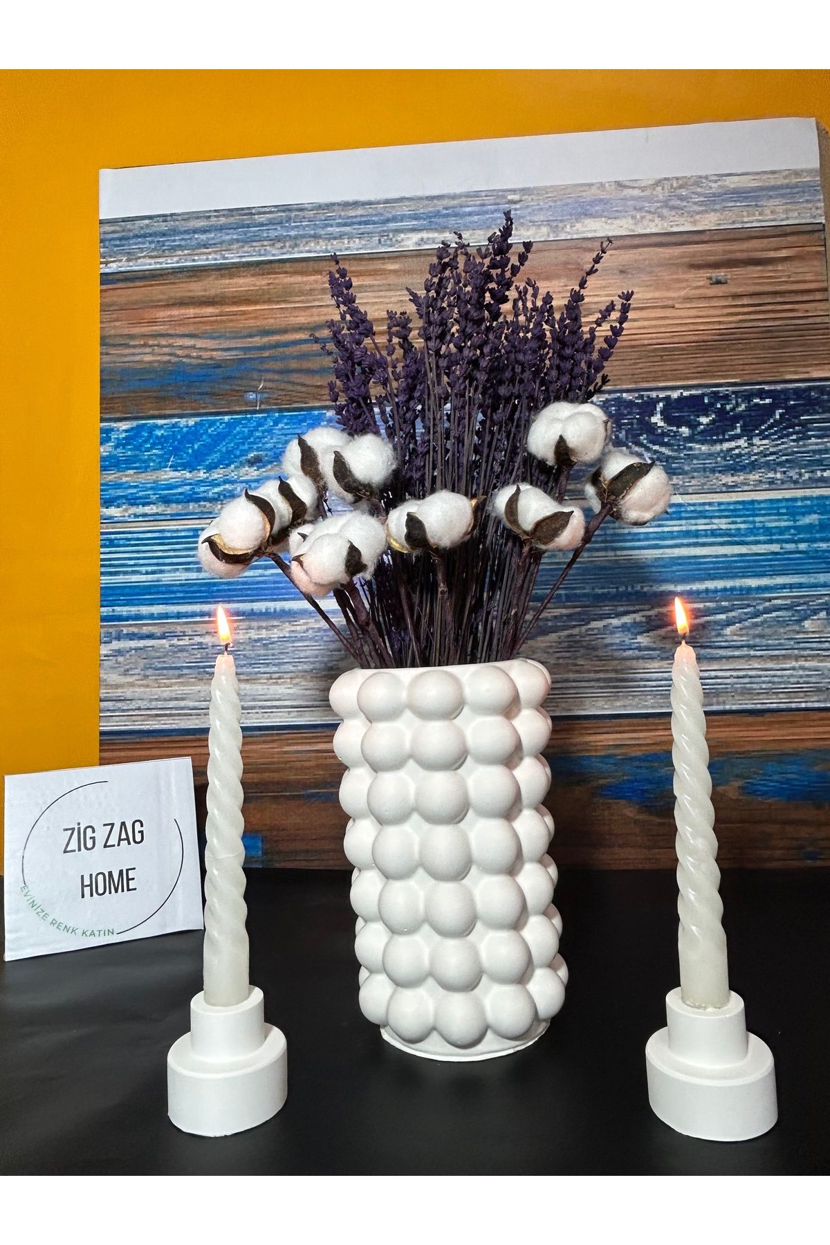 Zigzag Home Dekoratif Bohem Buuble Vazo 2 Li mumluklu Bohem Tarz Buuble Baloncuklu Vazo ve Mumluk Set