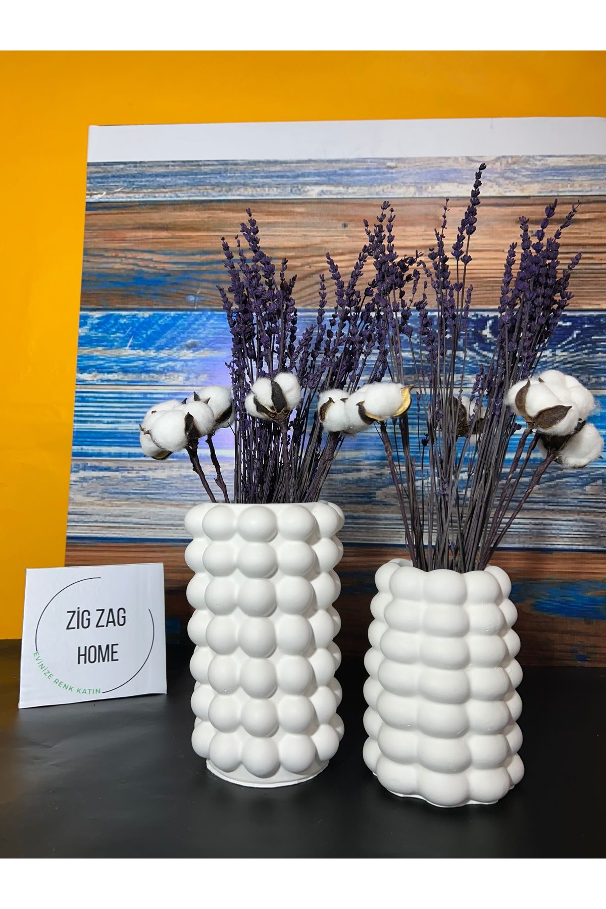 Zigzag Home Bohem Dekoratif 2’li Büyük Boy Buuble Baloncuklu Vazo