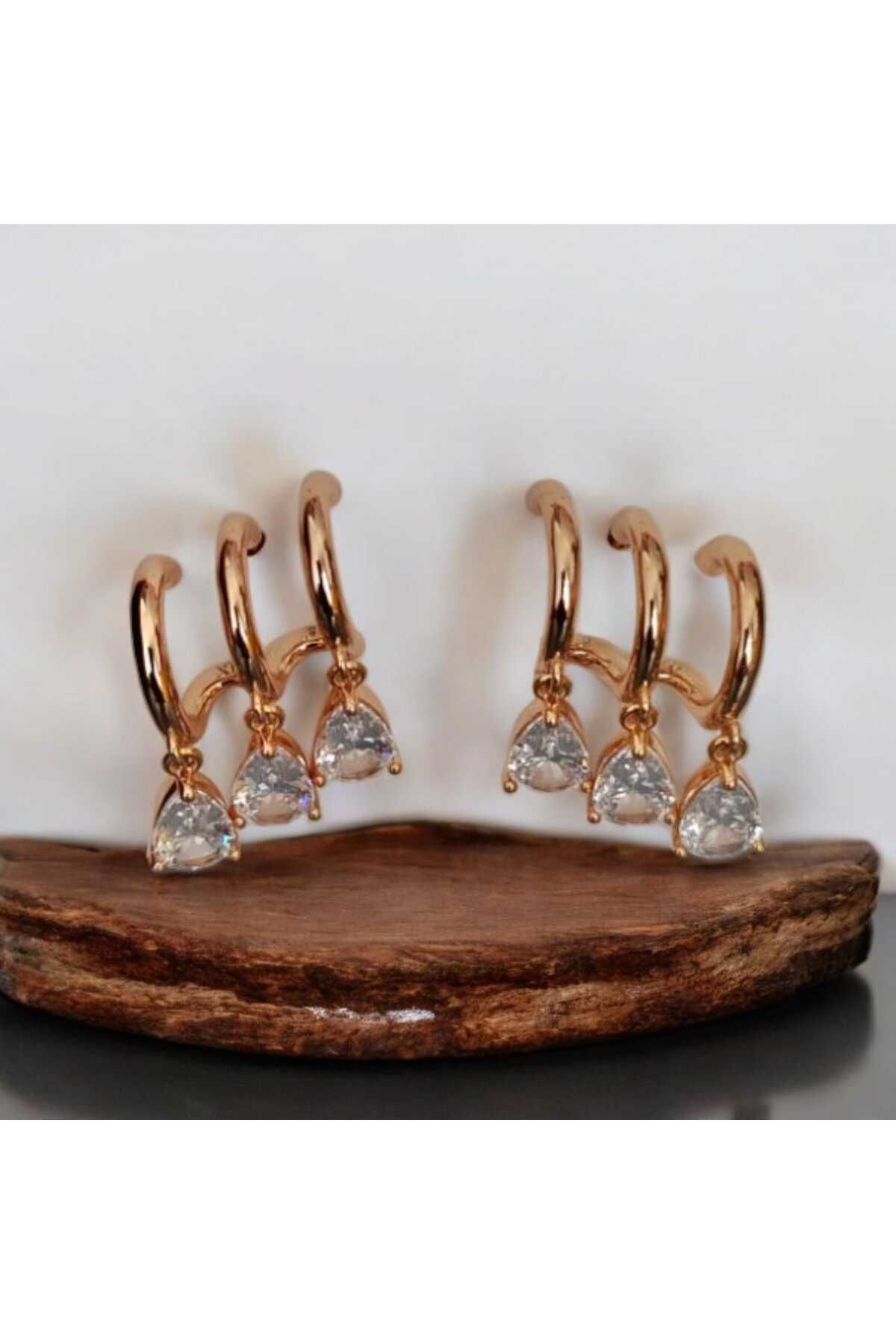 xUPING Ruseca Jewelry Zirkon Taşlı 3'lü Küpe GOLD