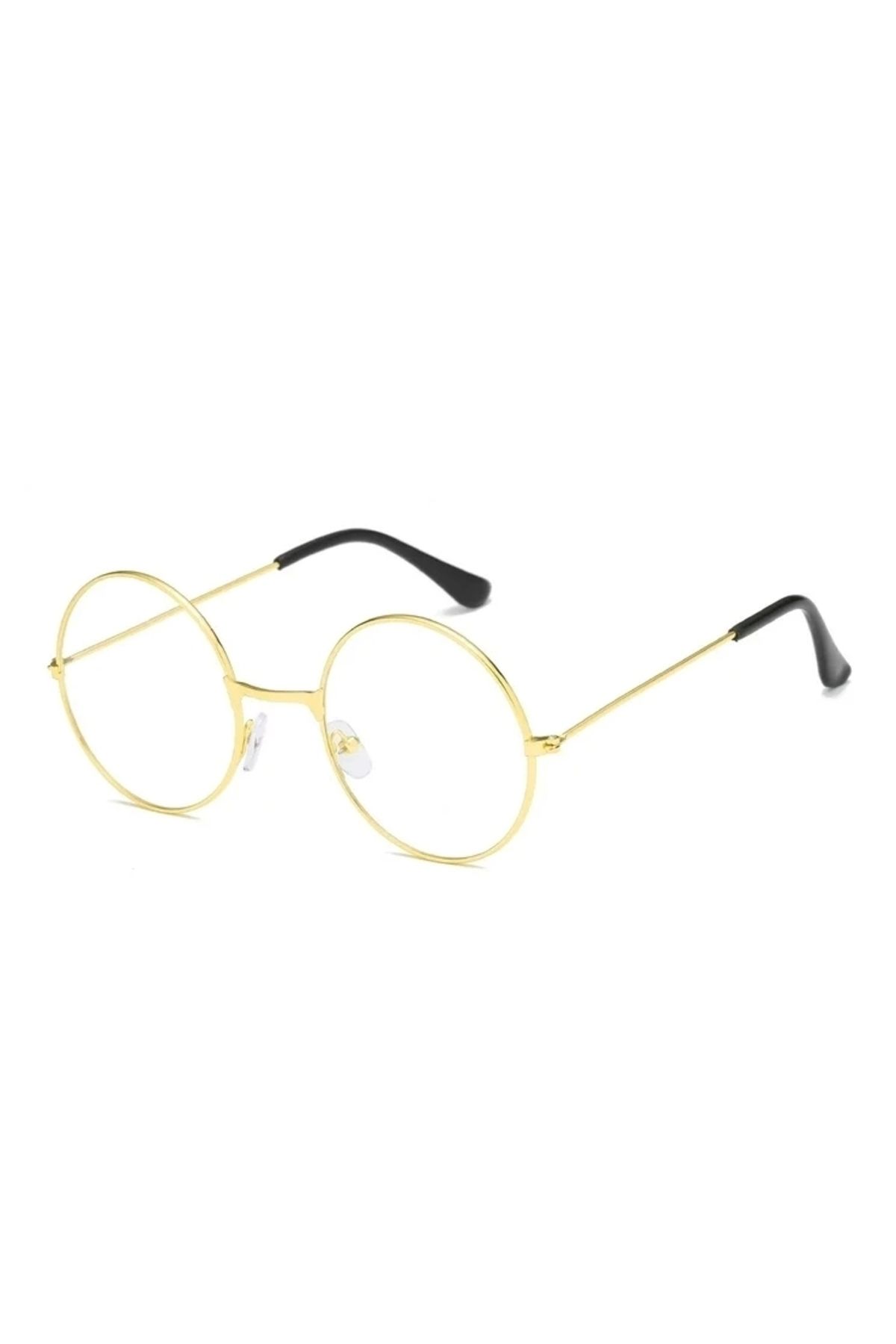 STOREMAX Yuvarlak Cam John Lennon Tarzı Hippi İmaj Gold Çerçeveli Şeffaf Gözlük (5047)