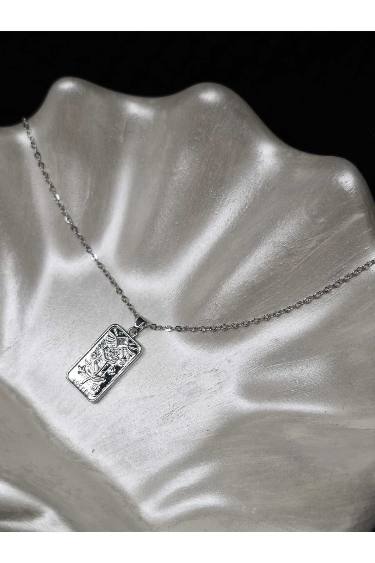 Palk Store Çelik Tarot Kartı Çiçek Lovers Kolye Gümüş