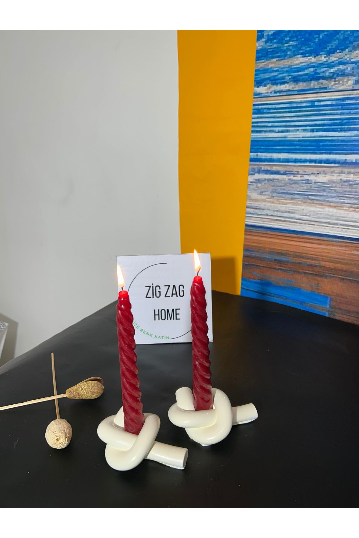 Zigzag Home Bej Renk Dekoratif Sarmaşık 2’Li Şam’dan Mumluk Bohem Tarz Hediyelik eşya