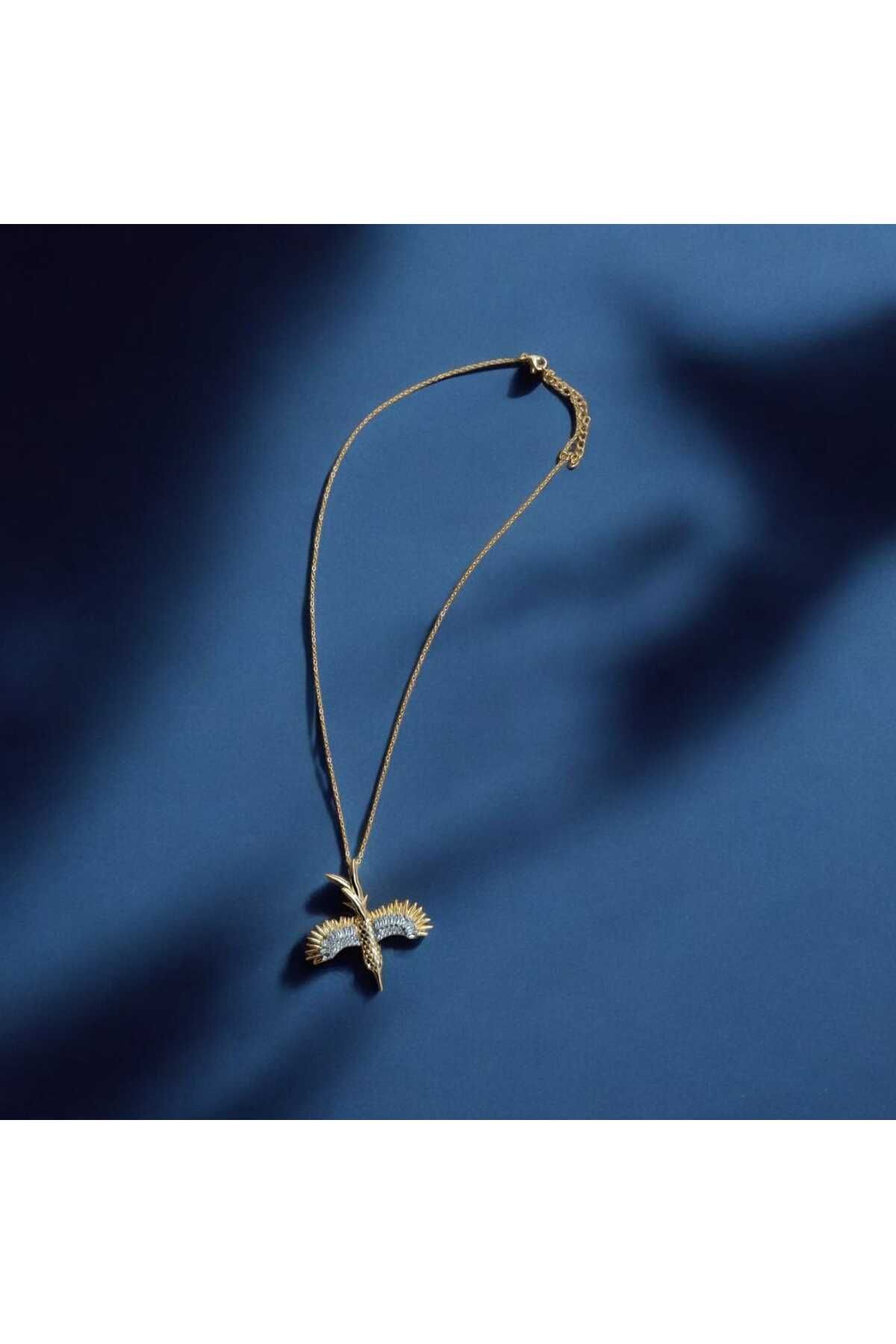 RusecaStainless Ruseca Jewelry Zümrüdü Anka Kuşu Kristal motif Kolye GOLD