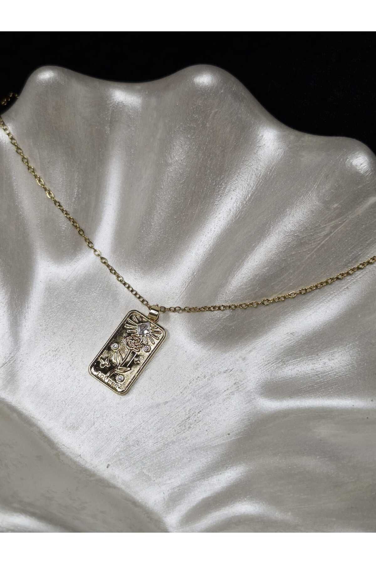 Palk Store Çelik Tarot Kartı Çiçek Lovers Kolye Gold