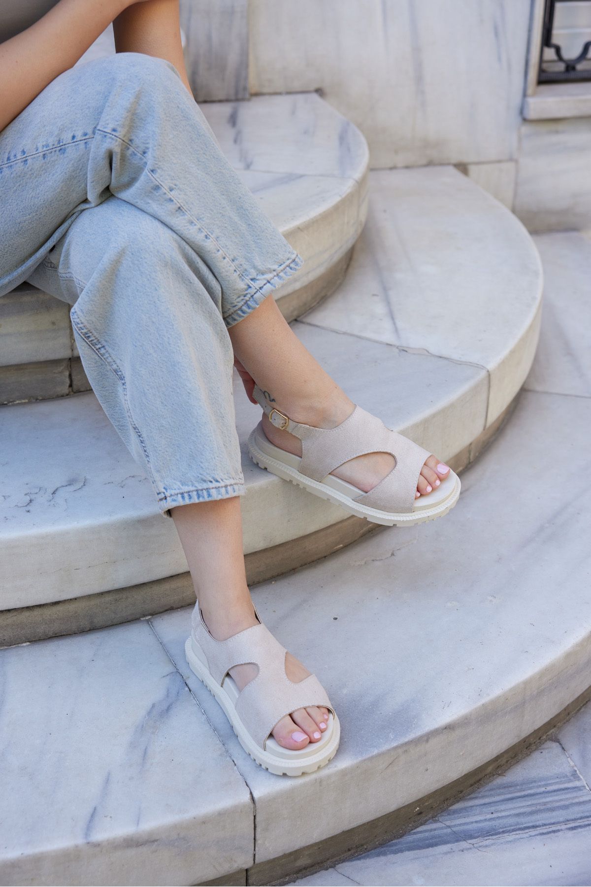 MİLAYA SHOES FLORA YAZLIK SÜET KADIN SANDALET