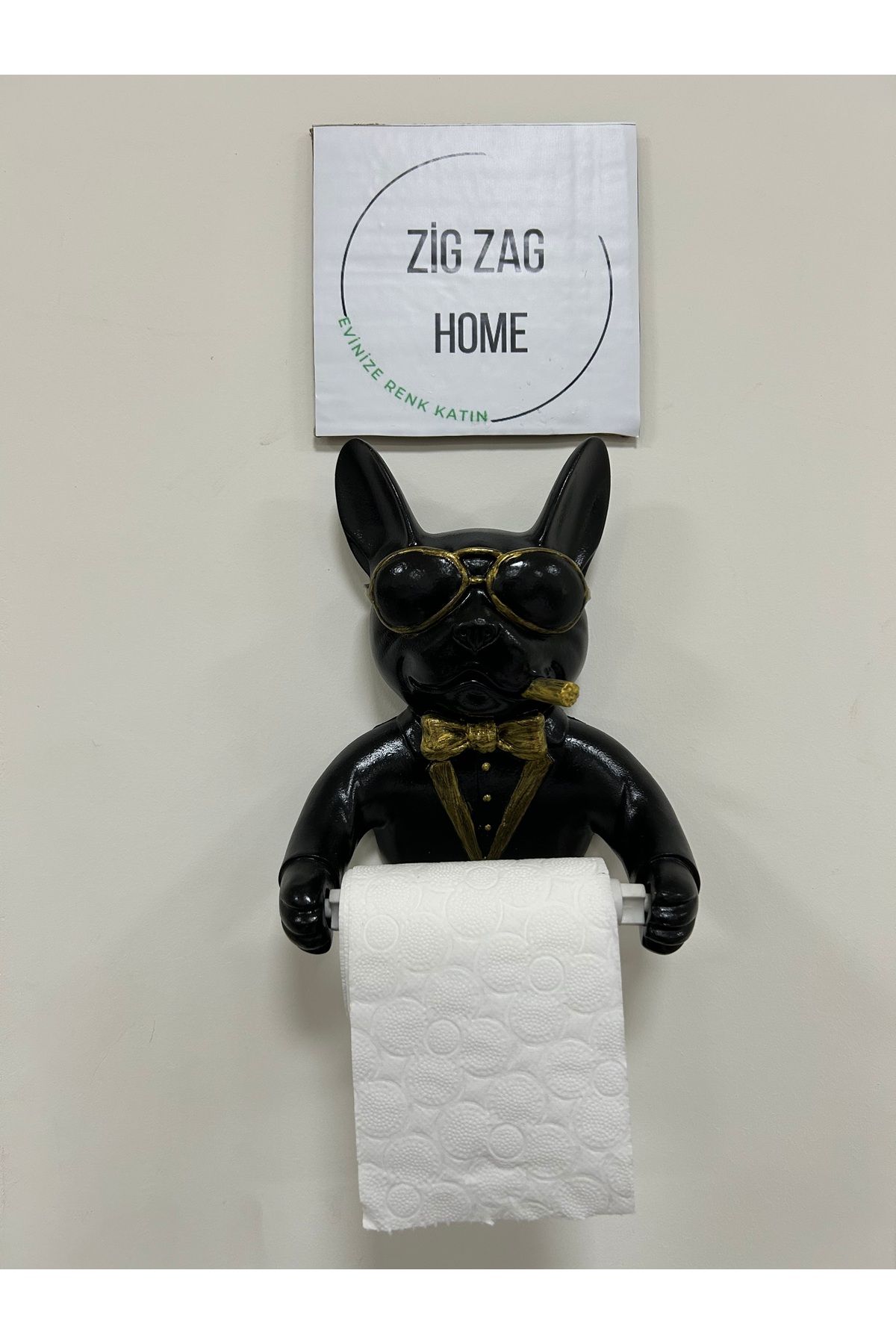 Zigzag Home Dekoratif Peçetelik Bulldog Peçetelik Siyah Gold Biblo Obje