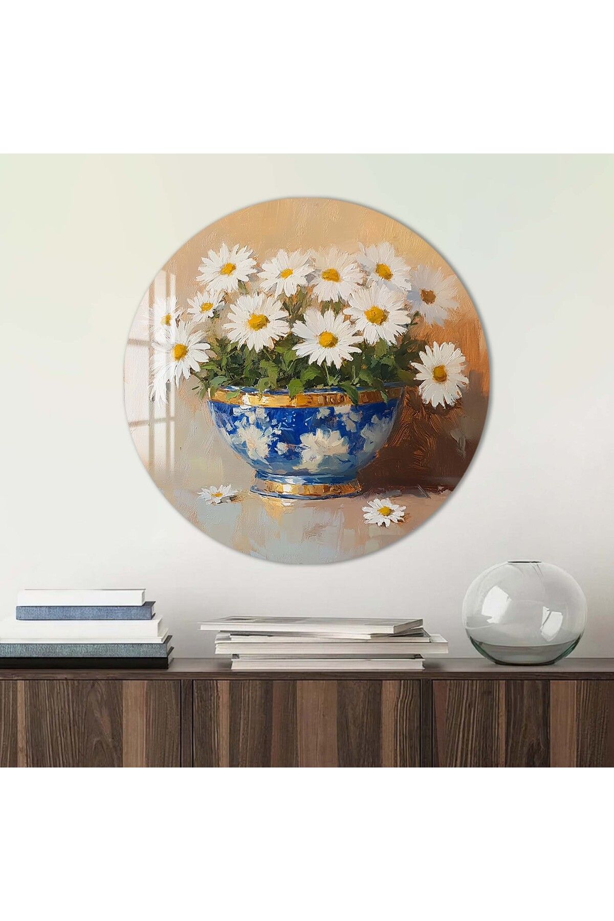 Artmate Yuvarlak Temperli Kırılmaz Çiçek Cam Tablo