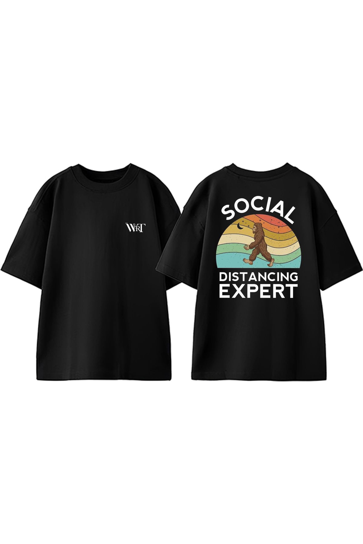 THEWERT Socıal Dıstancıng Expert Tasarım Sırt Baskılı Pamuk Siyah Oversize T-shirt
