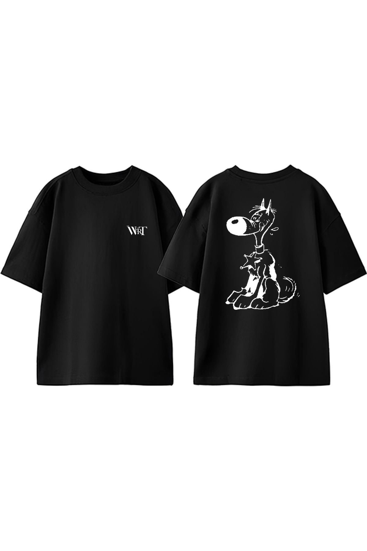 THEWERT Rin Tin Tin Tasarım Sırt Baskılı Pamuk Siyah Oversize T-shirt
