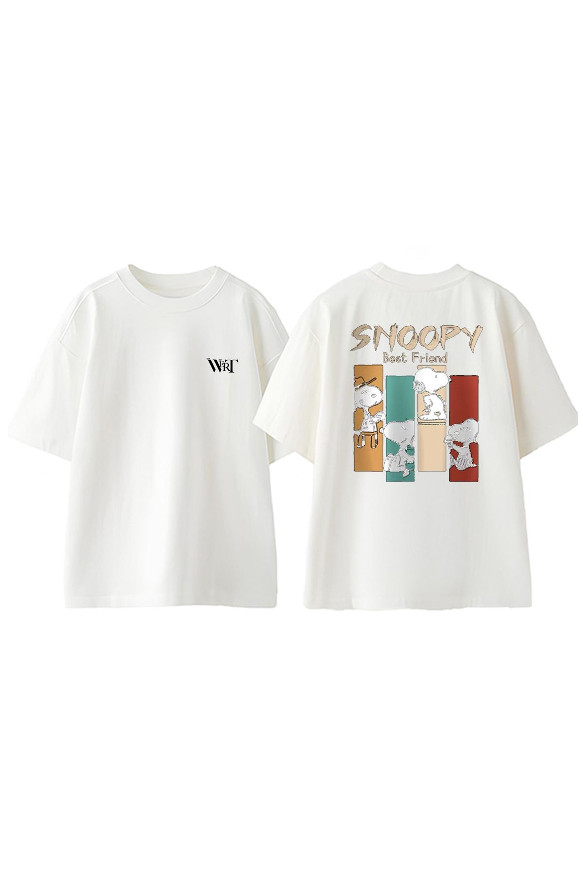 THEWERT Snoopy Best Friend Tasarım Sırt Baskılı Pamuk Beyaz Oversize T-shirt