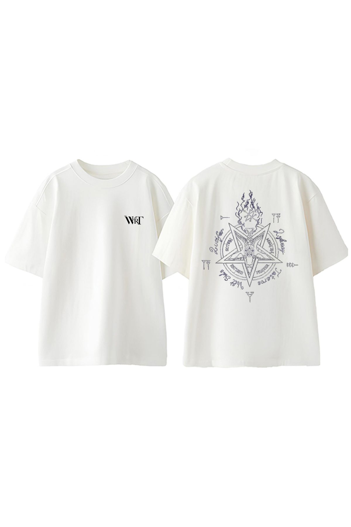 THEWERT Şeytan Geschichten Tasarım Sırt Baskılı Pamuk Beyaz Oversize T-shirt
