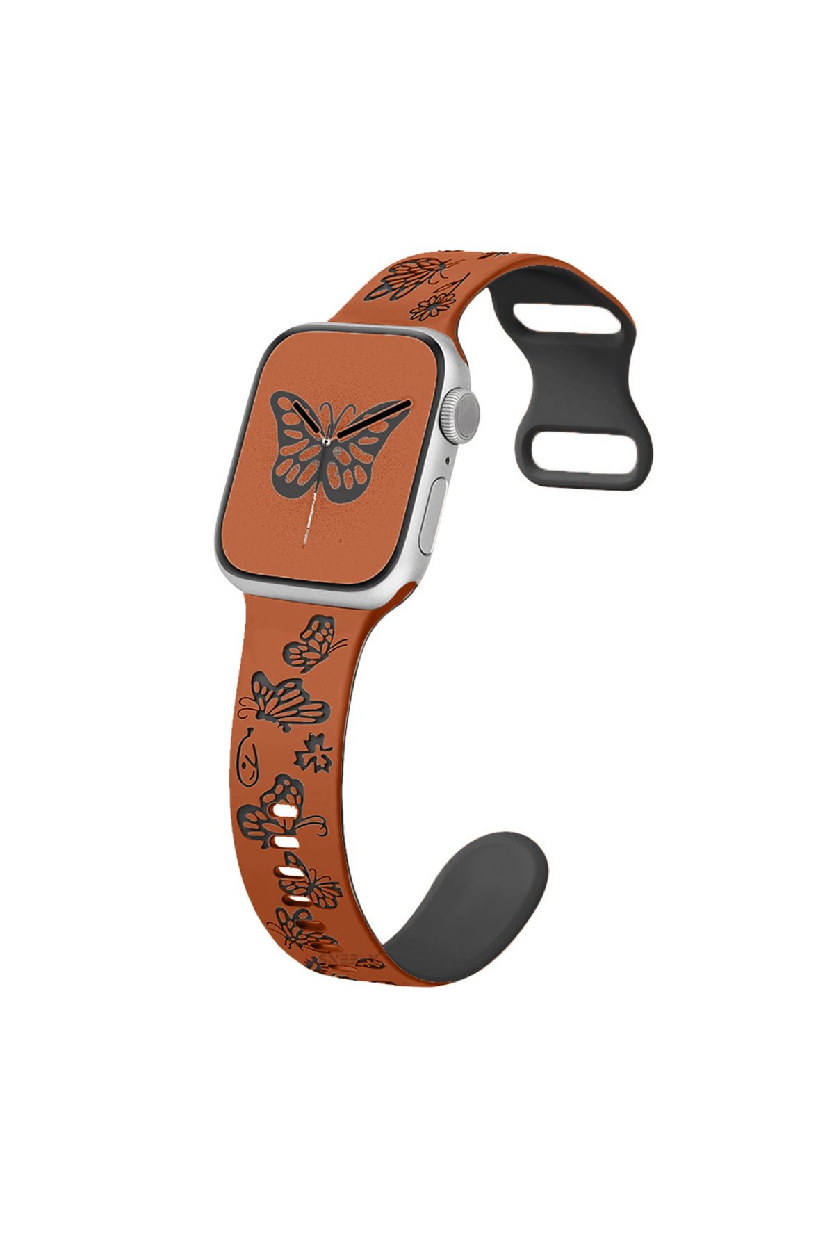 Sneezy Apple Watch Uyumlu 44 45 46mm Kelebek Desenli Yumuşak Silikon Kordon Seri 2 3 4 5 6 Se 7 8 9 10