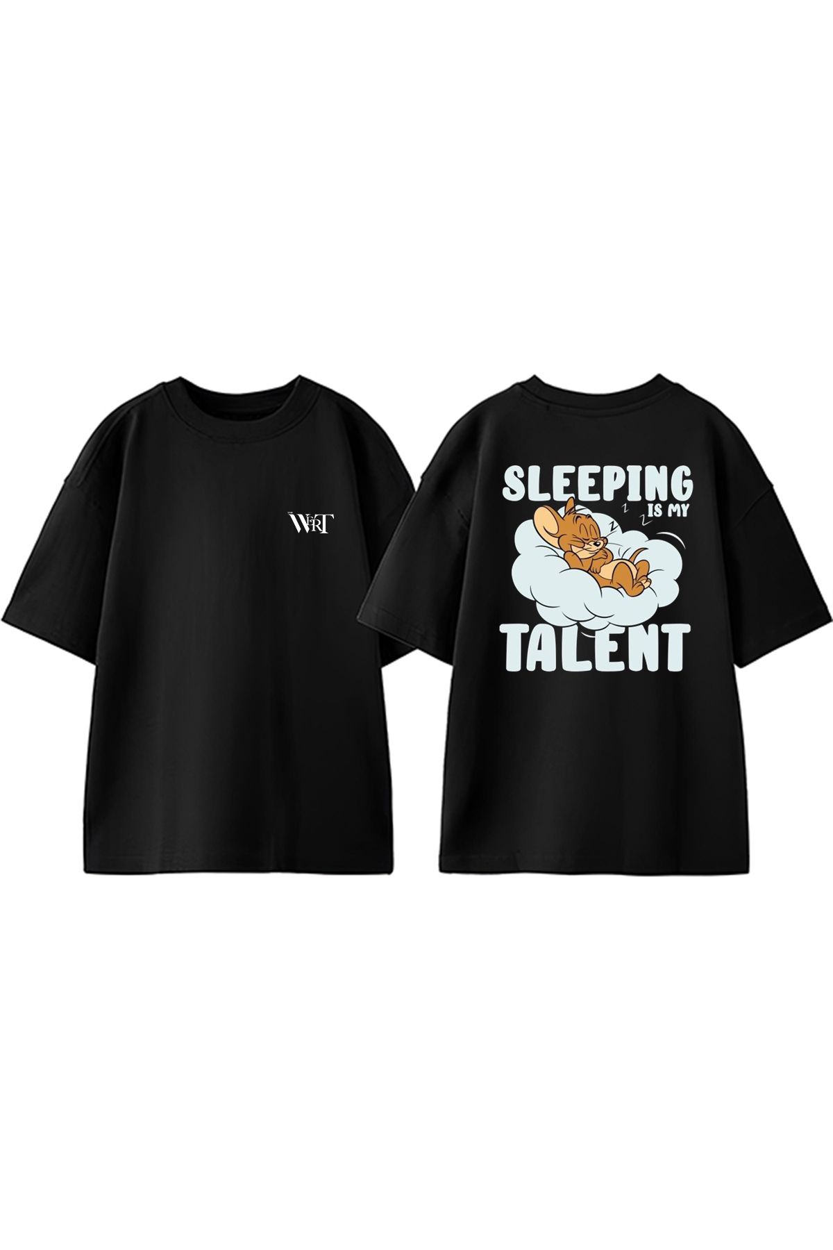 THEWERT Sleepıng Is My Talent Tasarım Sırt Baskılı Pamuk Siyah Oversize T-shirt