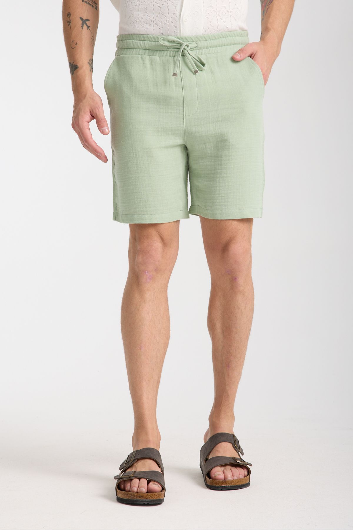 KAPHONE Erkek Dar Kesim Slim Fit Müslin Şort