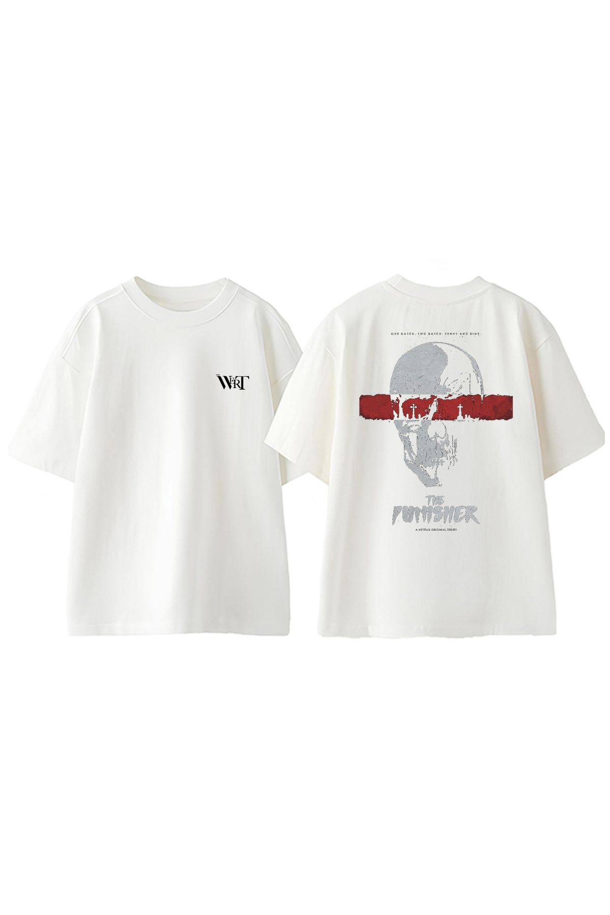 THEWERT The Punısher Tasarım Sırt Baskılı Pamuk Beyaz Oversize T-shirt