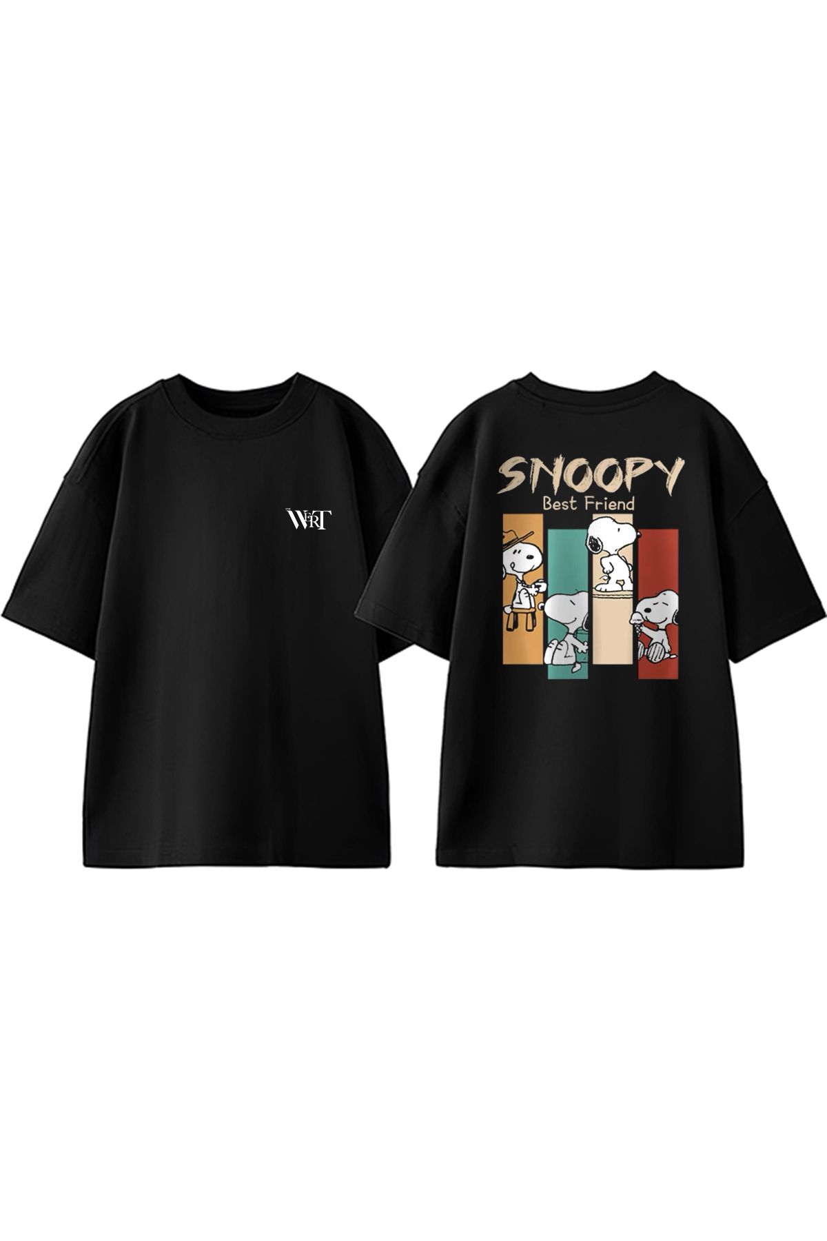 THEWERT Snoopy Best Friend Tasarım Sırt Baskılı Pamuk Siyah Oversize T-shirt