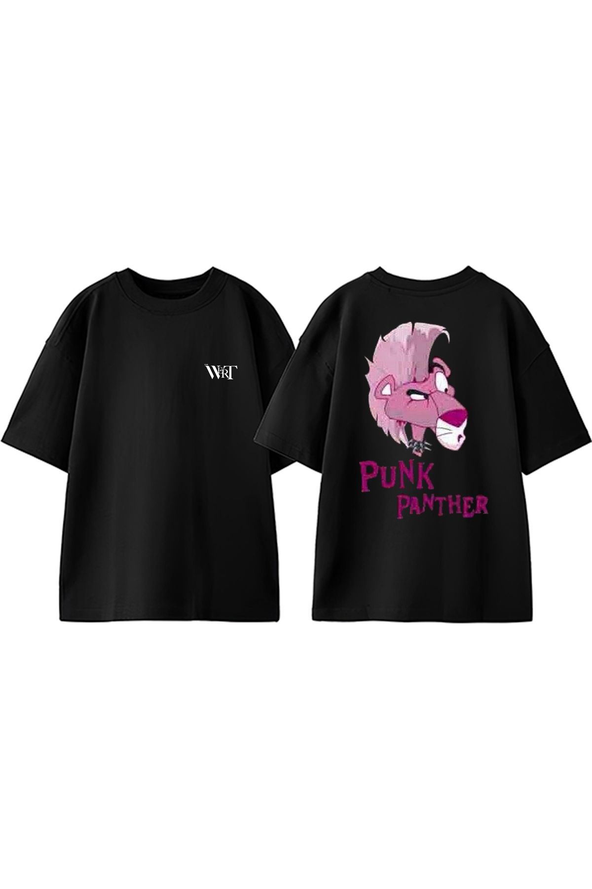 THEWERT Punk Panther Tasarım Sırt Baskılı Pamuk Siyah Oversize T-shirt