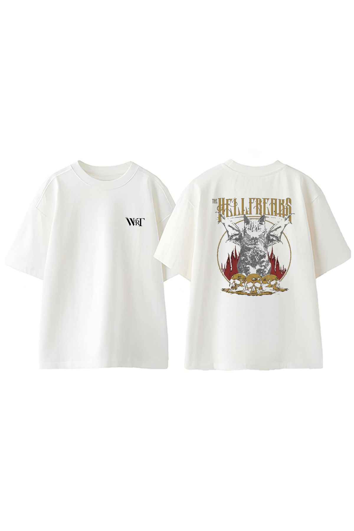 THEWERT The Hell Freaks Tasarım Sırt Baskılı Pamuk Beyaz Oversize T-shirt