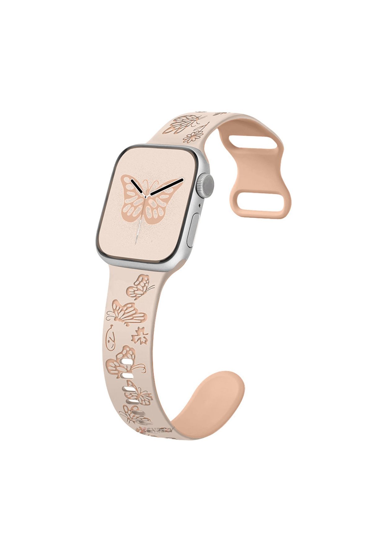 Sneezy Apple Watch Uyumlu 44 45 46mm Kelebek Desenli Yumuşak Silikon Kordon Seri 2 3 4 5 6 Se 7 8 9 10