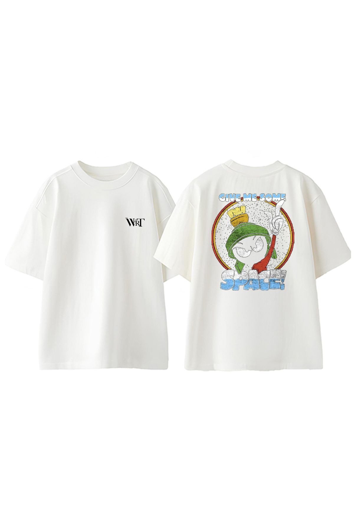 THEWERT Space Gıve Me Some Tasarım Sırt Baskılı Pamuk Beyaz Oversize T-shirt