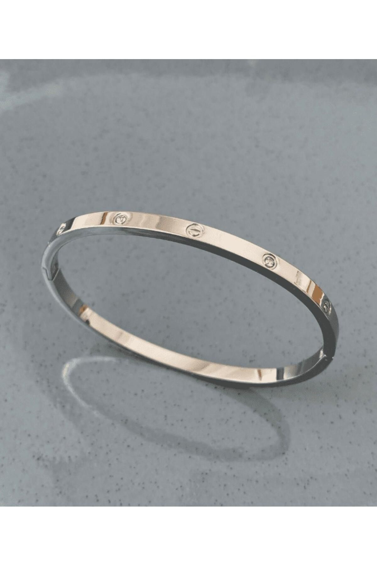 Lluvia Aksesuar Çelik İnce Crt Taşlı 60MM Kelepçe Gümüş Silver