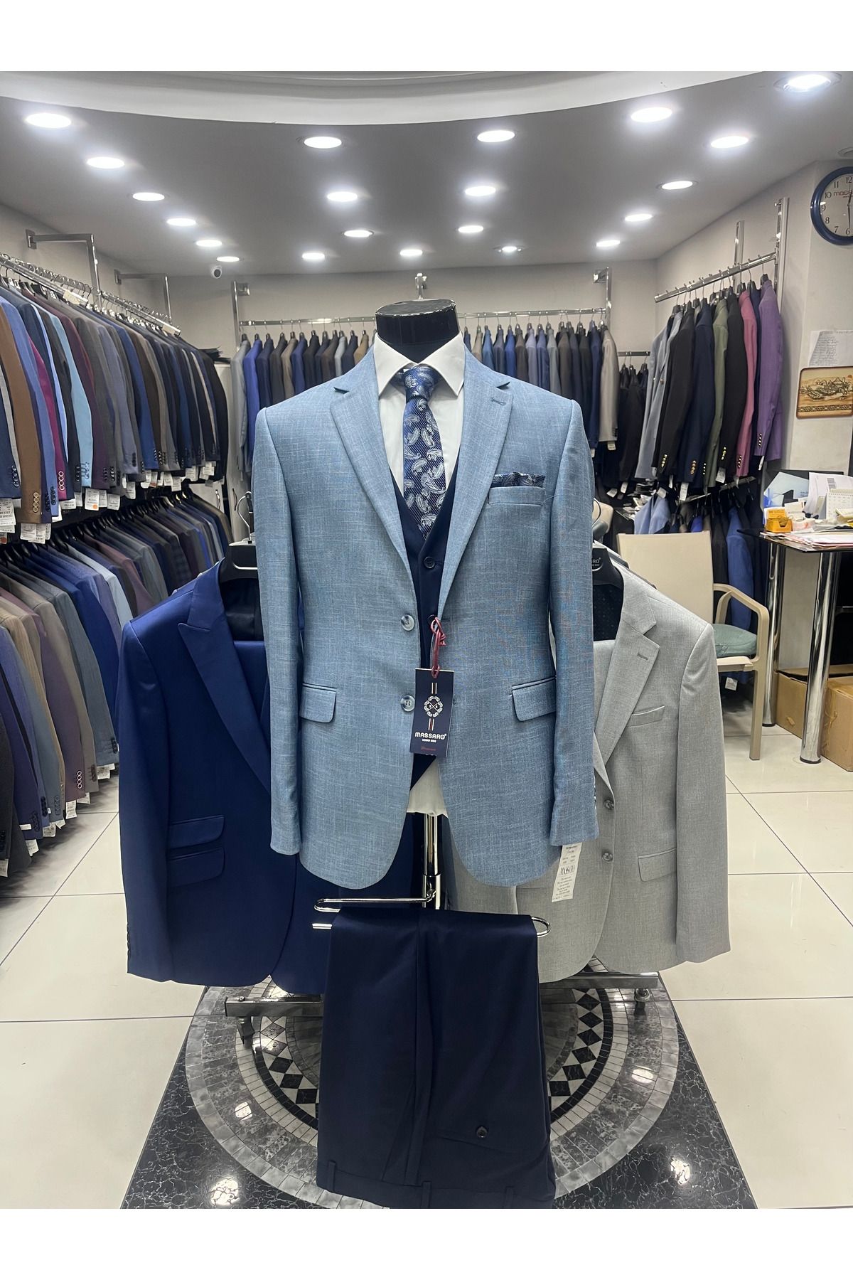 MASSARO KOMBİNLI SLIMFIT YELEKLI TAKIM ( CEKET DUZ VEYA KARELI. PANT YELEK DÜZ)