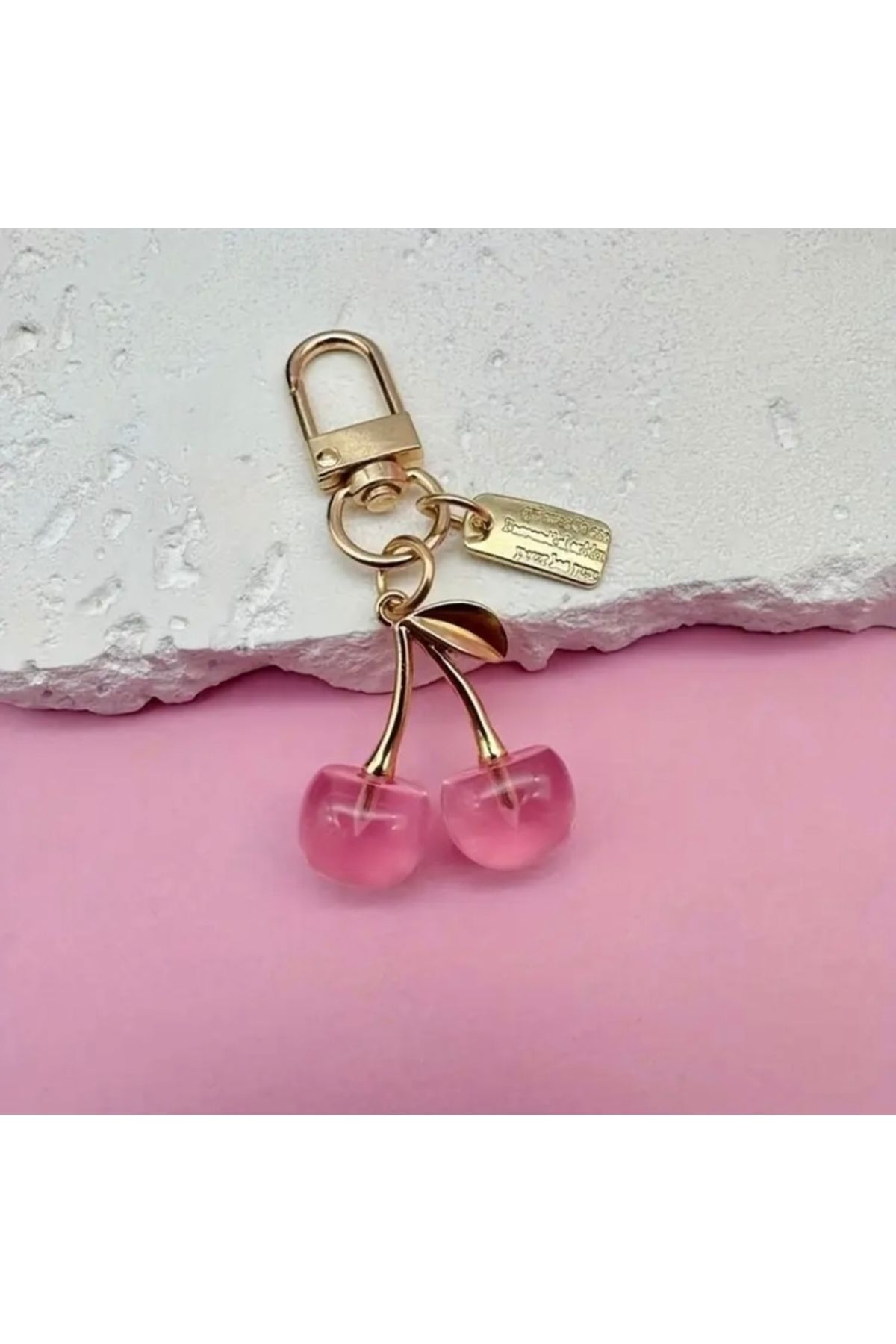 Accessories Vanilla Avenue Burgonya Açık Pembe Çift Kiraz Şeklinde Anahtarlık