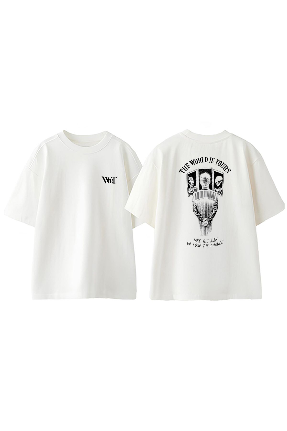 THEWERT The World Is Yours Tasarım Sırt Baskılı Pamuk Beyaz Oversize T-shirt