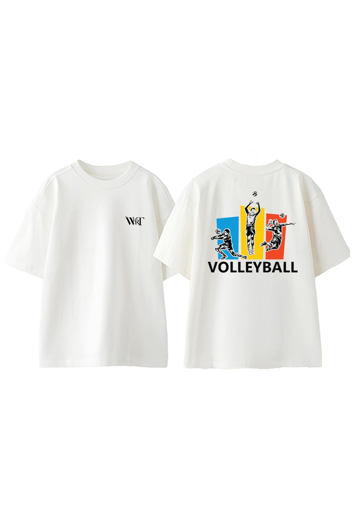 THEWERT Volleyball Player Logo Tasarım Sırt Baskılı Pamuk Beyaz Oversize T-shirt