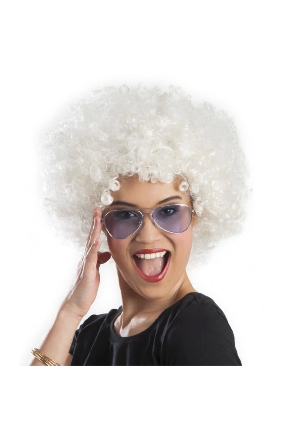 STOREMAX Beyaz Renk Kıvırcık Afro Bonus Peruk (5047)
