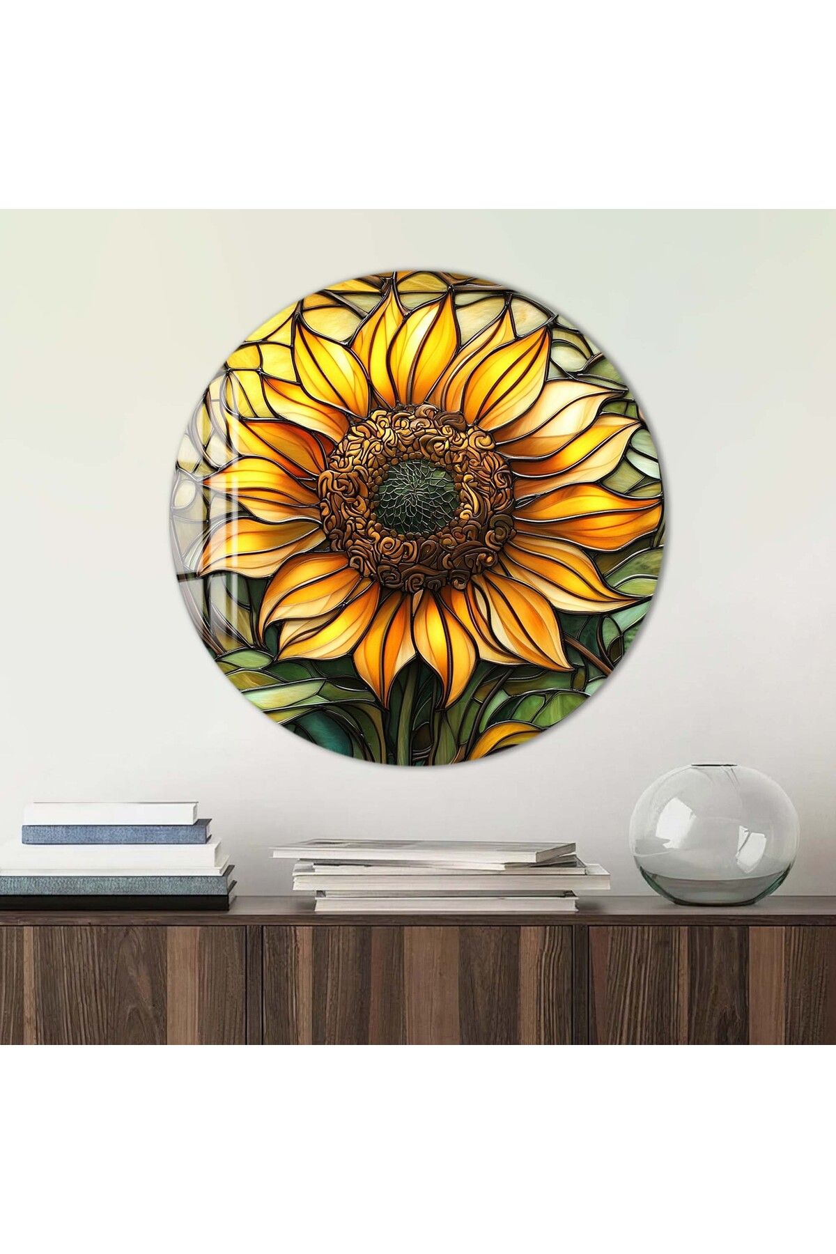 Artmate Yuvarlak Temperli Kırılmaz Çiçek Cam Tablo