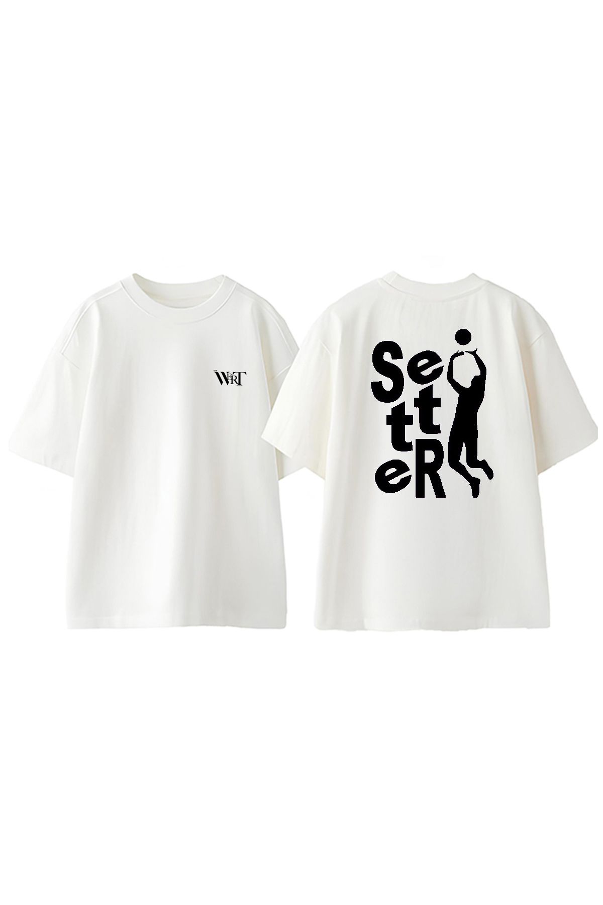 THEWERT Volleyball Setter Tasarım Sırt Baskılı Pamuk Beyaz Oversize T-shirt