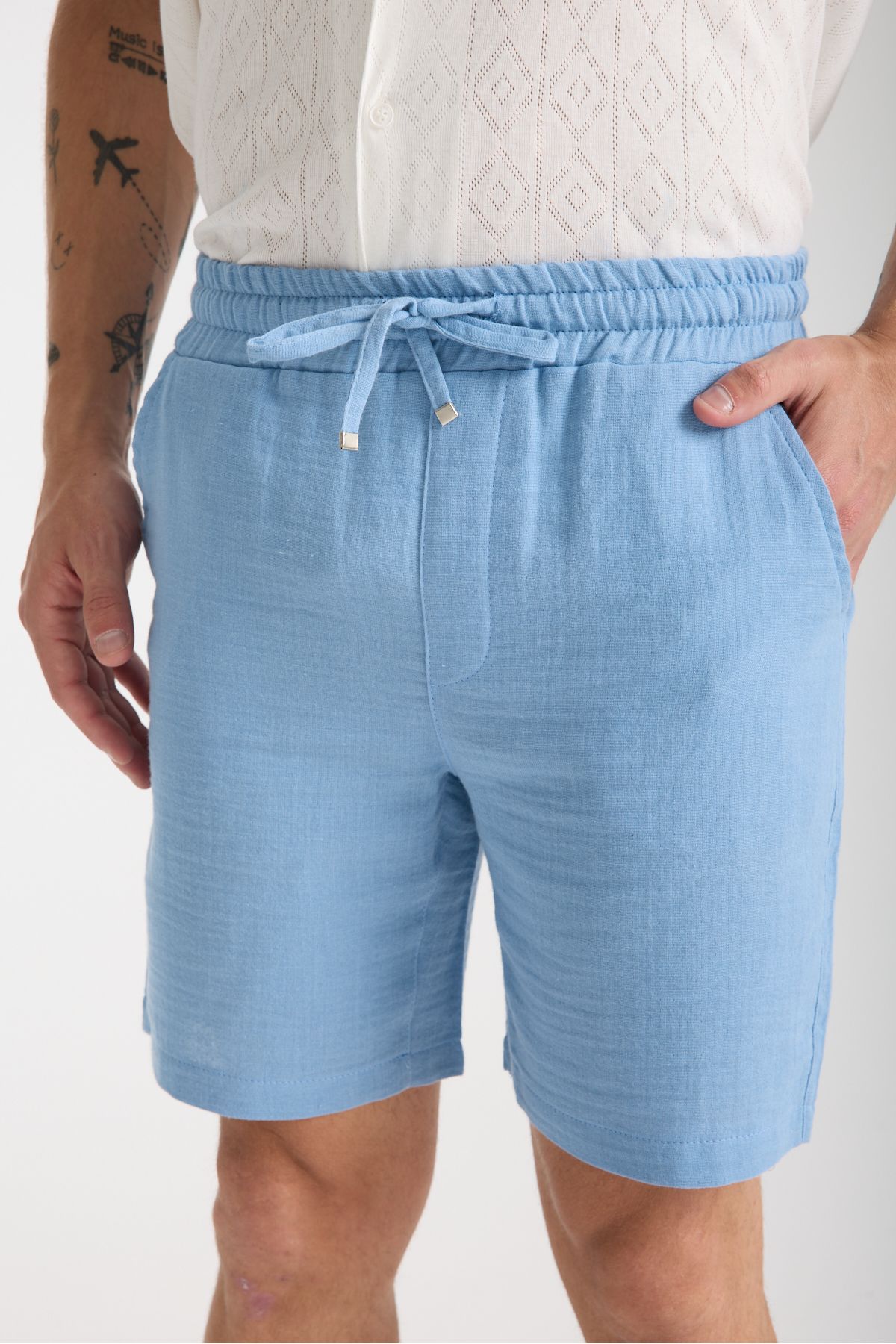 KAPHONE Erkek Dar Kesim Slim Fit Müslin Şort