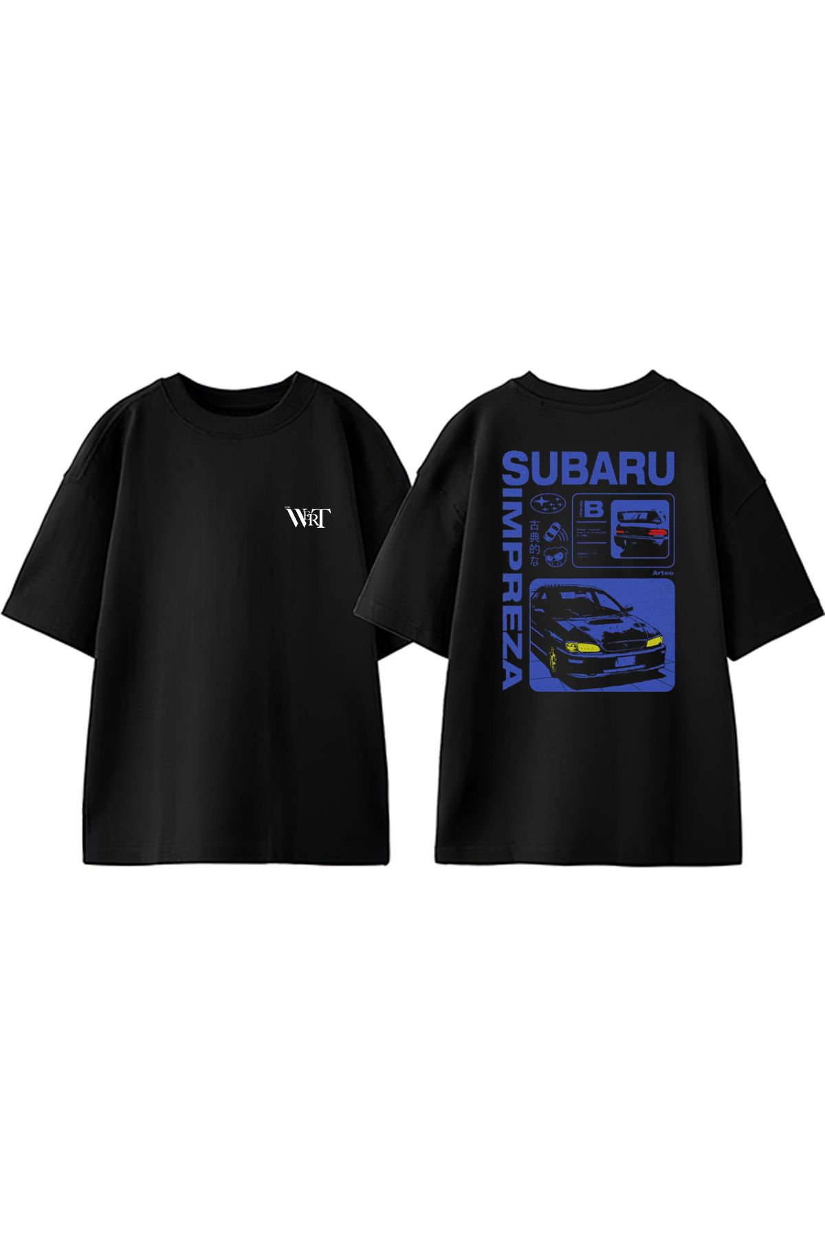 THEWERT Subaru Impreza Brutalist Tasarım Sırt Baskılı Pamuk Siyah Oversize T-shirt