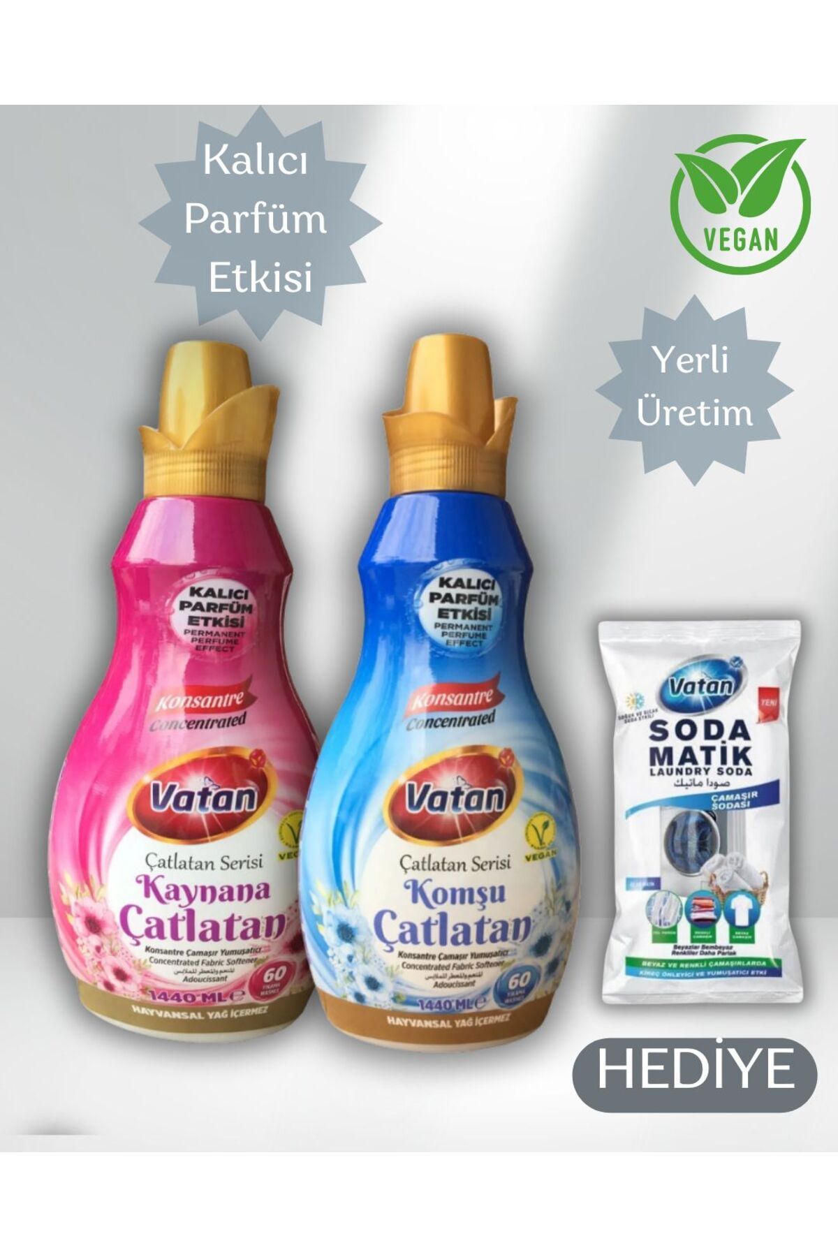 Vatan Komşu - Kaynana Çatlatan Konsantre Çamaşır Yumuşatıcısı HEDİYE ÇAMAŞIR SODASI - %100 Vegan, 1440 ml