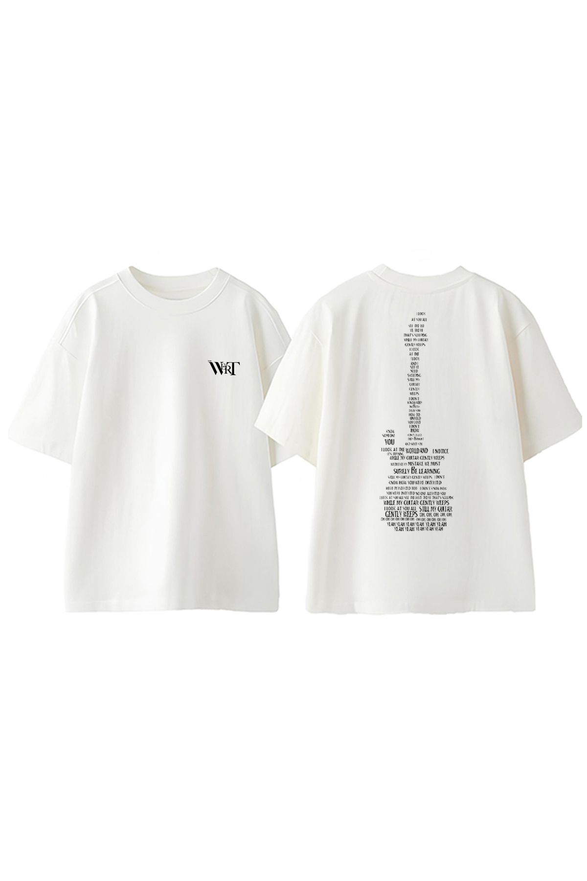 THEWERT Pink Floyd Gitar Tasarım Sırt Baskılı Pamuk Beyaz Oversize T-shirt