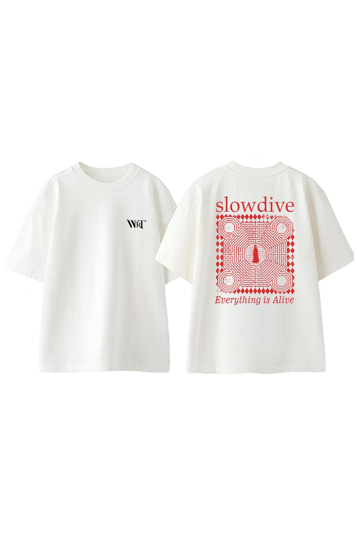 THEWERT Slowdive Everything Gift Thirt Tasarım Sırt Baskılı Pamuk Beyaz Oversize T-shirt