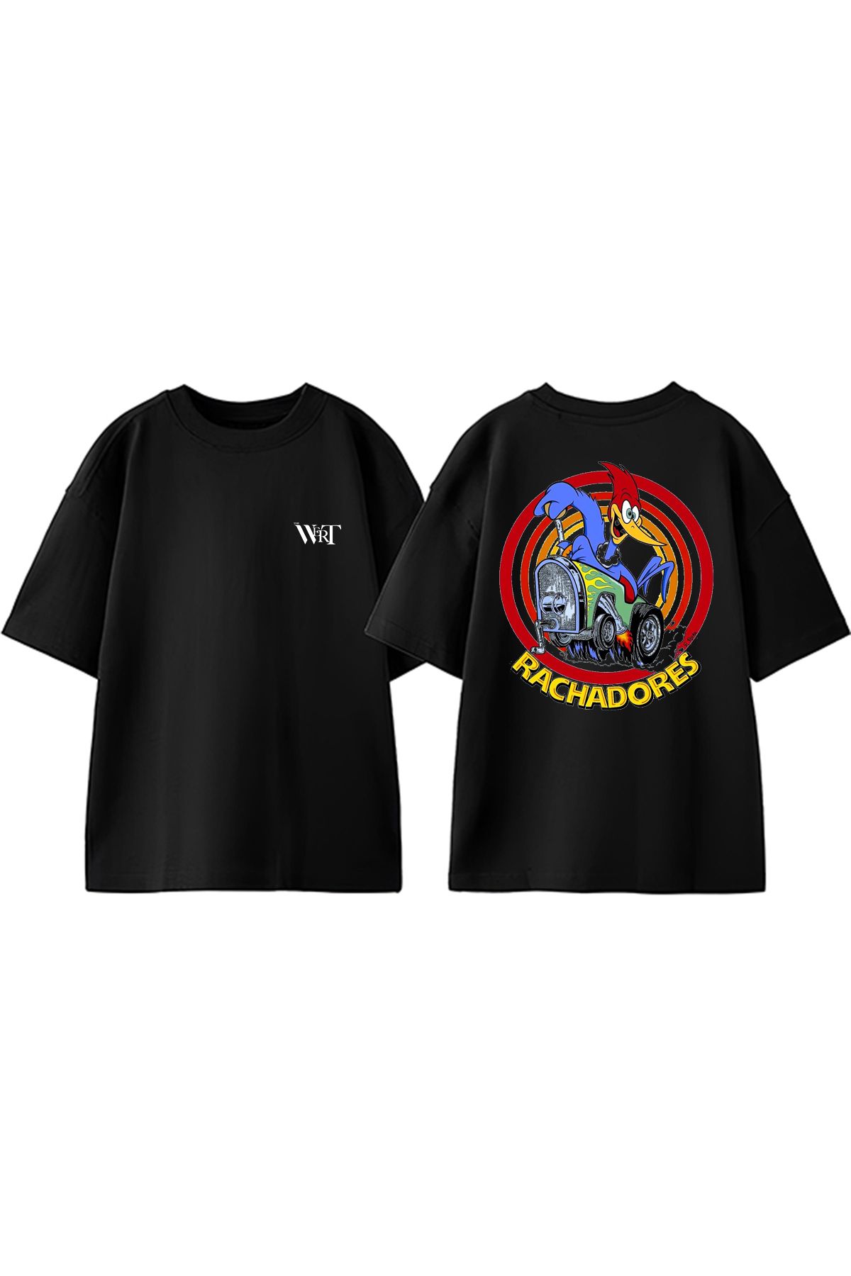 THEWERT Pica Pau Rachadores Tasarım Sırt Baskılı Pamuk Siyah Oversize T-shirt