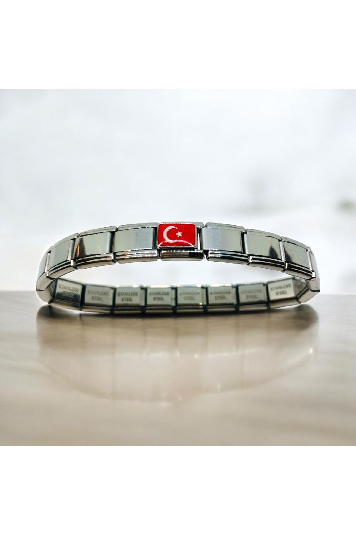 MeSin Store TÜRK BAYRAĞI CHARM EKLENTİLİ ÇELİK İTALYAN BİLEKLİK