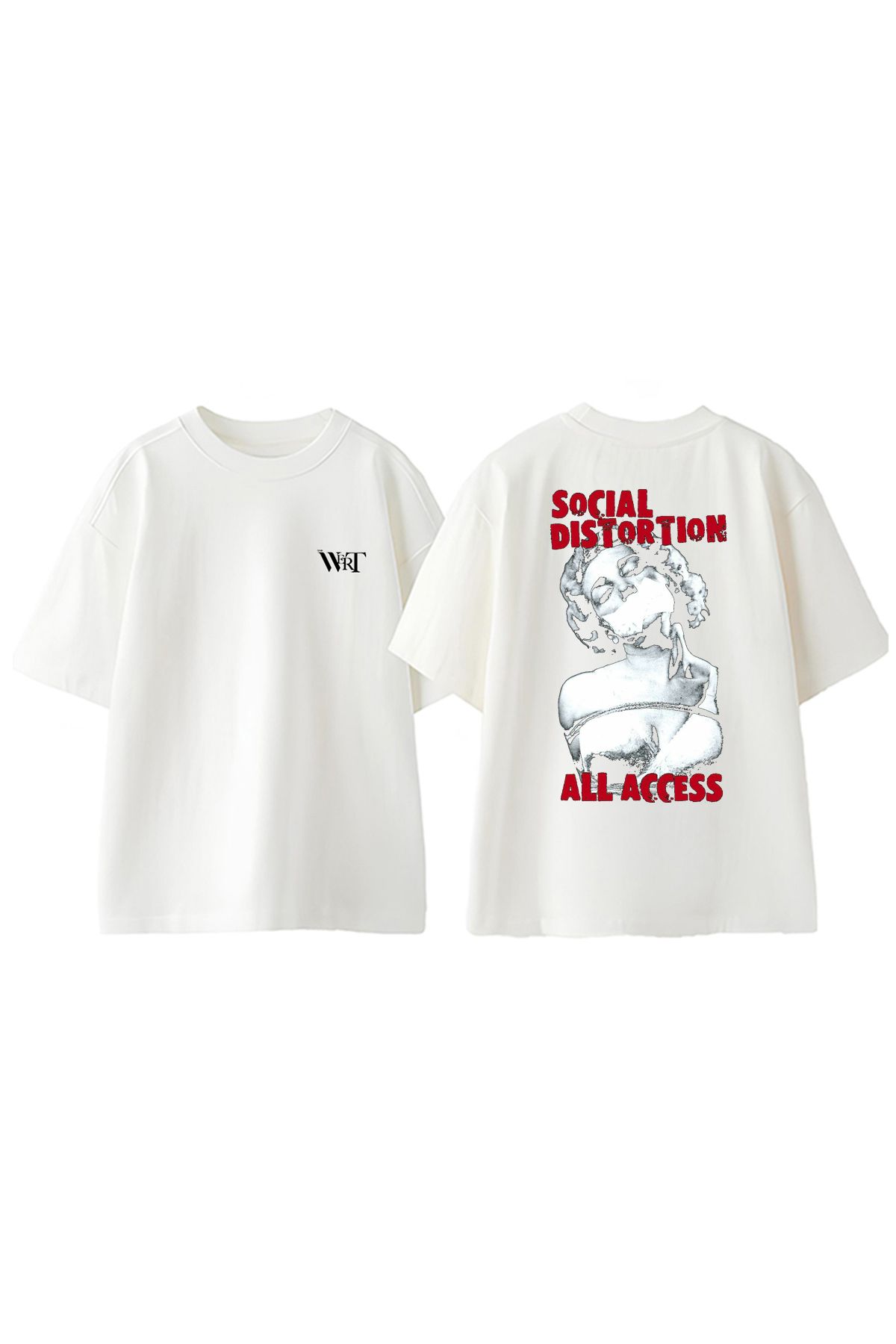 THEWERT Socıal Dıstortıon All Access Tasarım Sırt Baskılı Pamuk Beyaz Oversize T-shirt