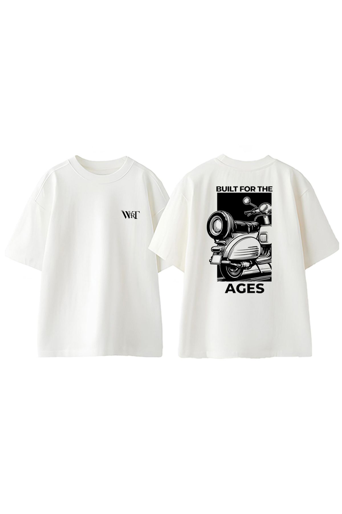 THEWERT Scooter Built For The Ages Tasarım Sırt Baskılı Pamuk Beyaz Oversize T-shirt