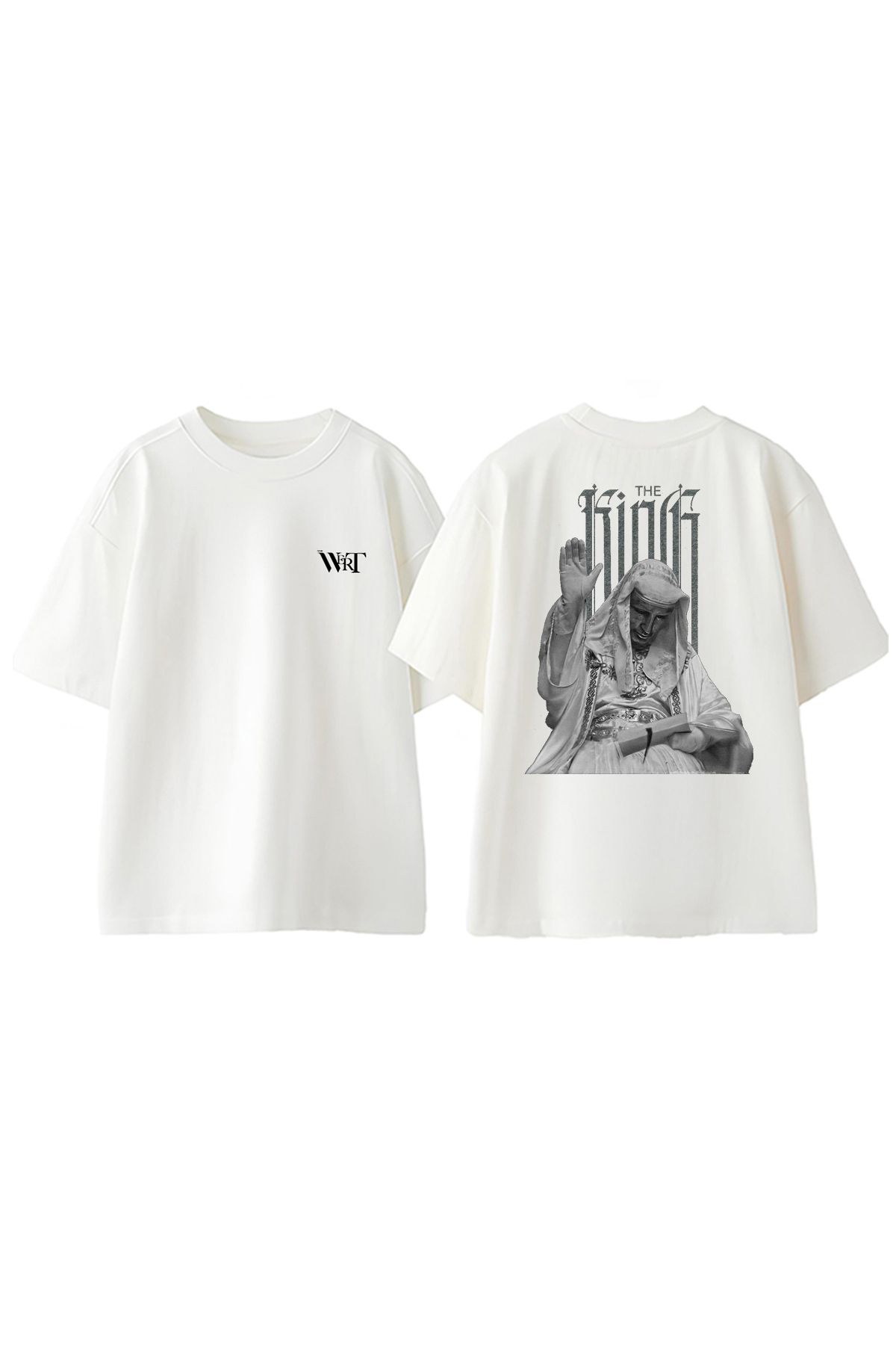 THEWERT The King Tasarım Sırt Baskılı Pamuk Beyaz Oversize T-shirt