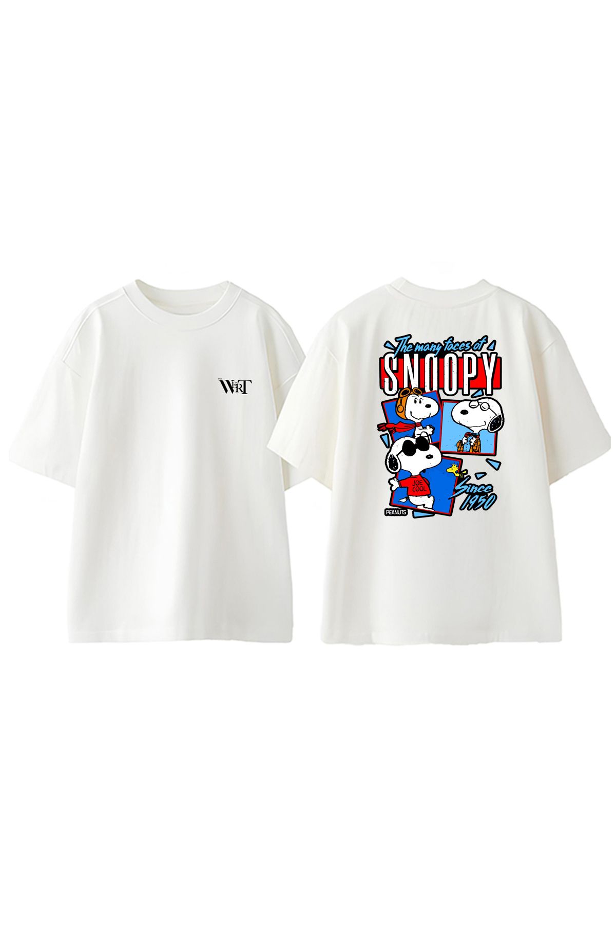 THEWERT The Mony Face Of Snoopy Tasarım Sırt Baskılı Pamuk Beyaz Oversize T-shirt