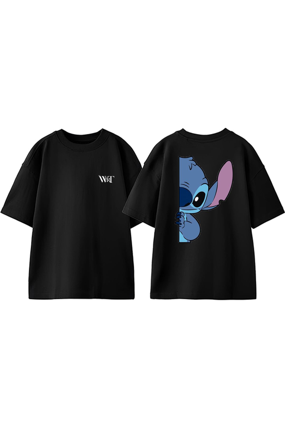 THEWERT Stitch Half Face Tasarım Sırt Baskılı Pamuk Siyah Oversize T-shirt