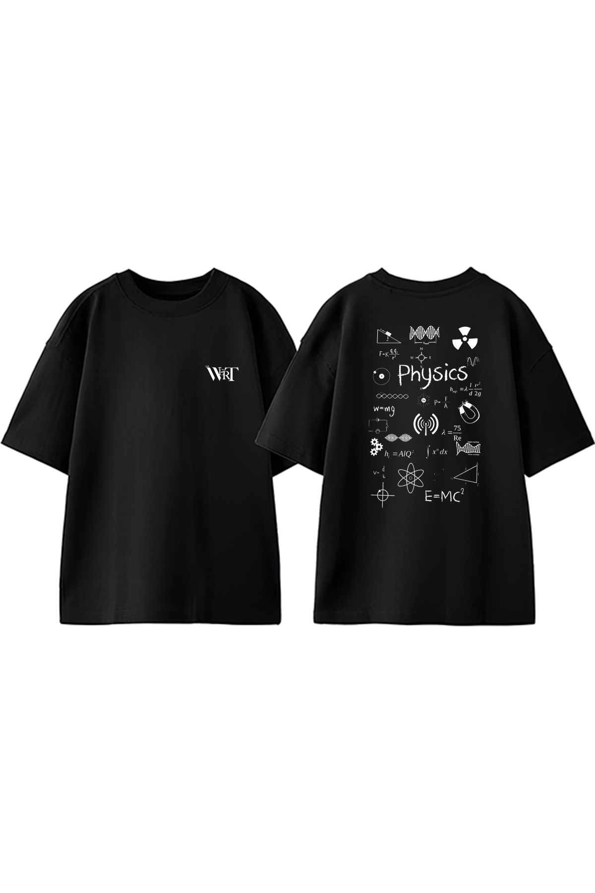 THEWERT Physics Tasarım Sırt Baskılı Pamuk Siyah Oversize T-shirt