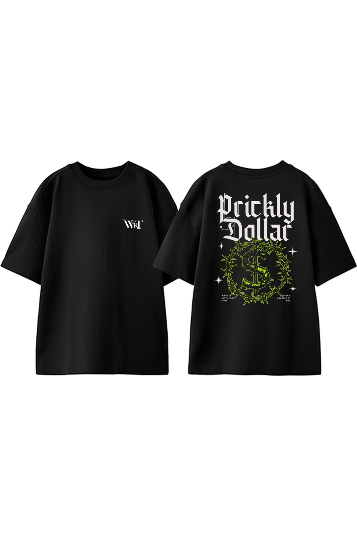 THEWERT Prickly Dollar Tasarım Sırt Baskılı Pamuk Siyah Oversize T-shirt