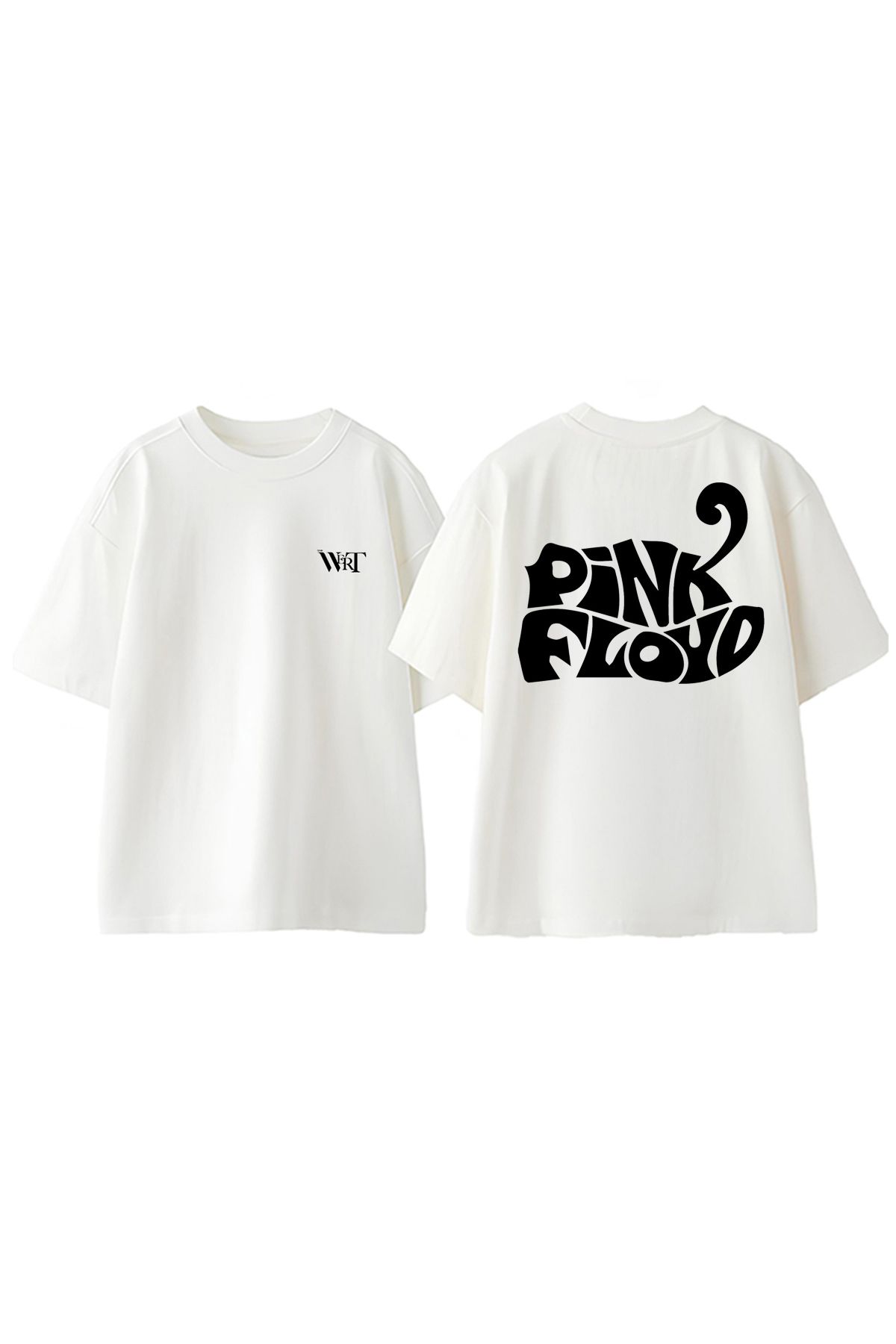 THEWERT Pink Floyd Genis Yazi Tasarım Sırt Baskılı Pamuk Beyaz Oversize T-shirt