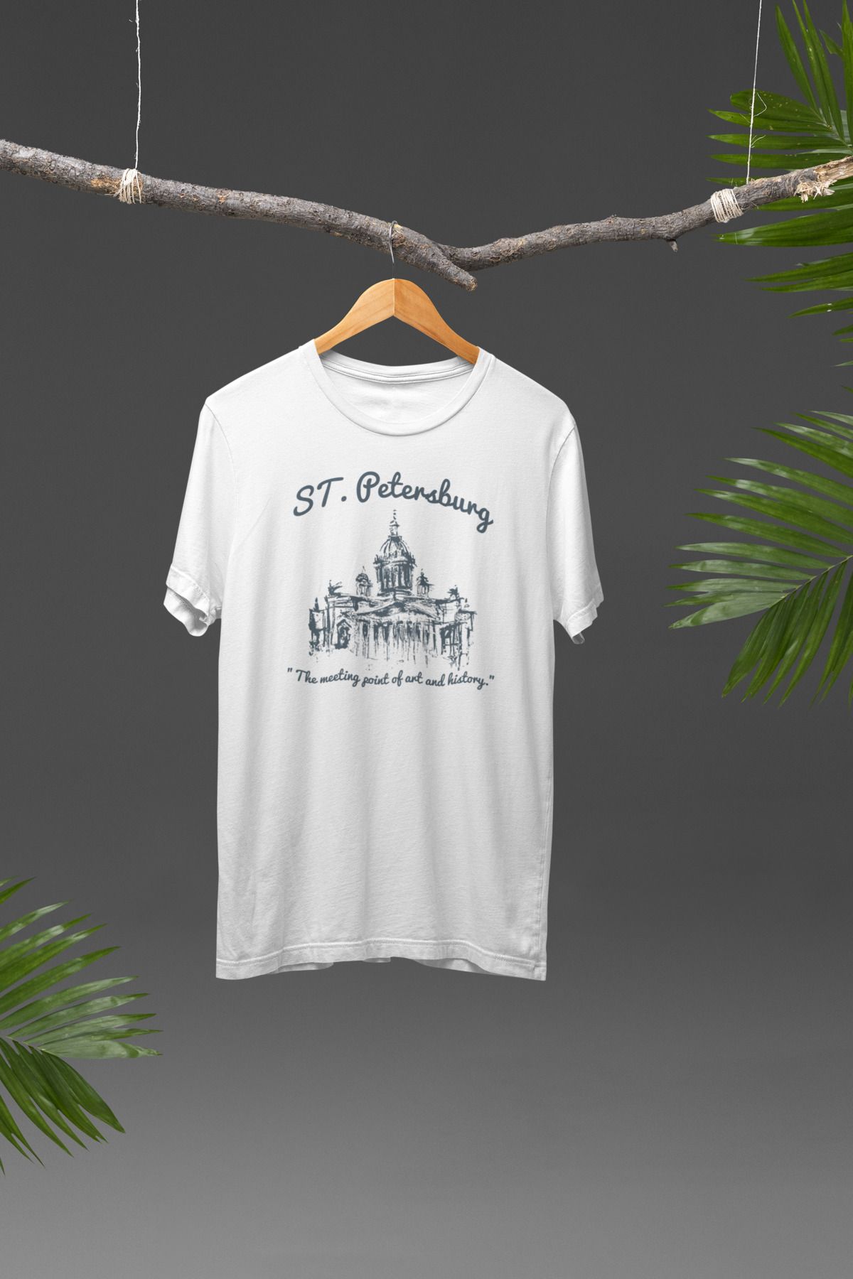 Lyonis Unisex Beyaz St.Petersburg Baskılı Bisiklet Yaka Penye T-Shirt