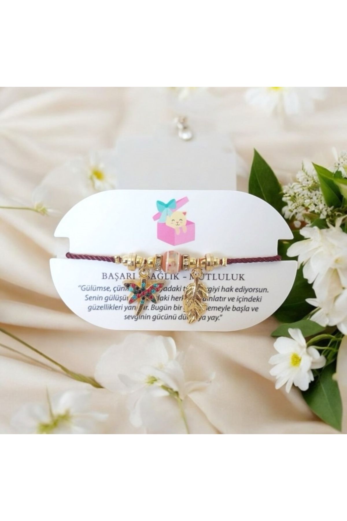 Grace Design Yusufçuk yaprak ipli charm asansörlü bileklik